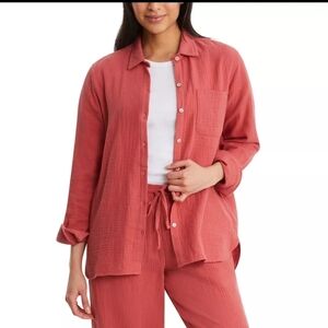 New Jessica Simpson Ladies' Gauze Button Front Shirt, RED XL 100% cotton